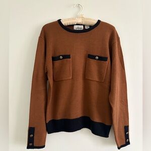 Vintage Justin B. Jones Brown Black Accent Pocket Sweater Size Medium